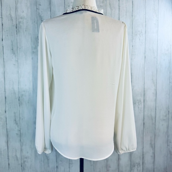 Express | Cream Lace Yoke Long Sleeve Blouse M NWT - Picture 9 of 14